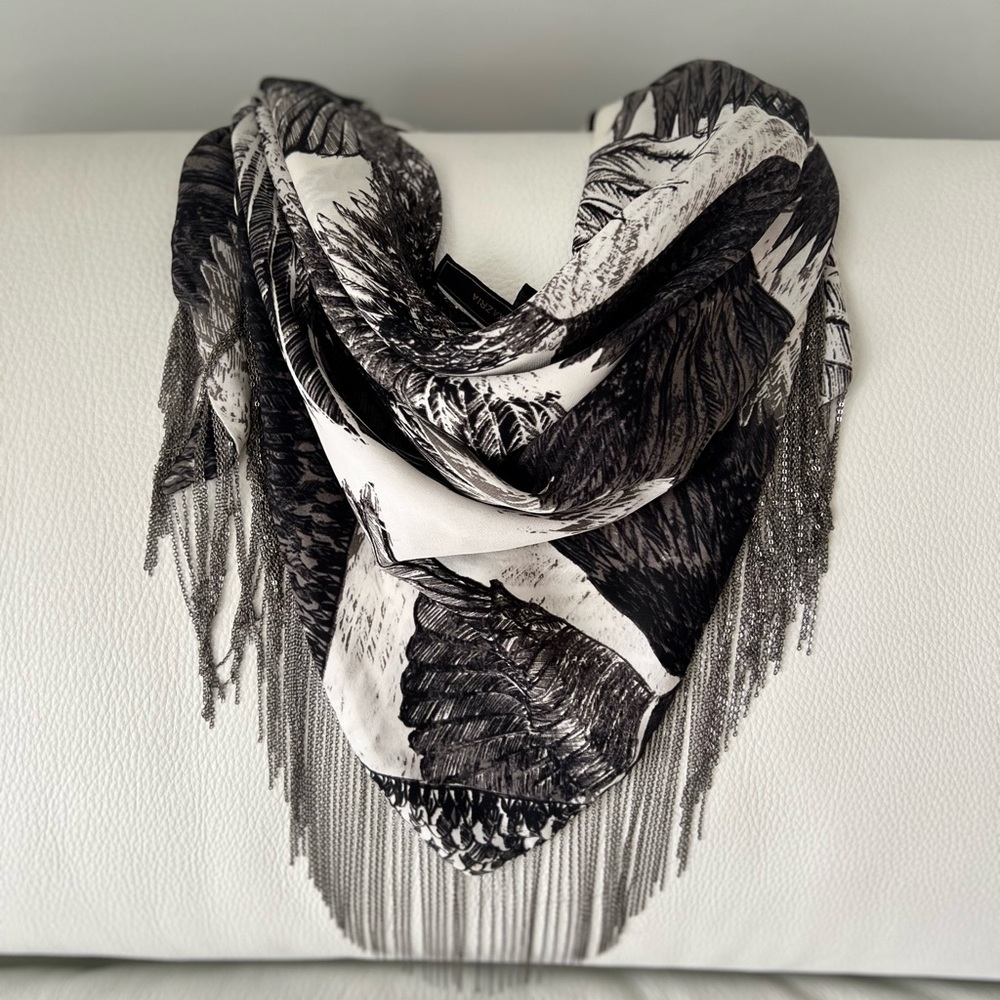 BCBGMaxAzria Monochrome Scarf With Tassles